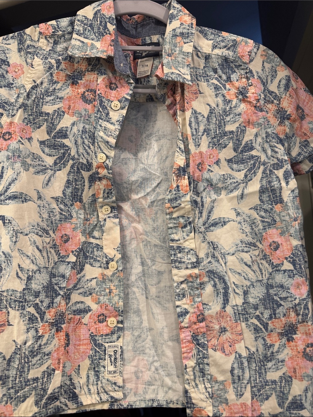 OshKosh B'gosh Short-Sleeve Floral Button-Up in White, Blue & Coral